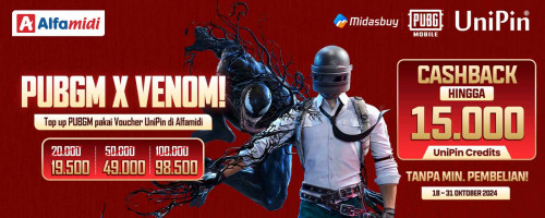 PUBG Mobile x Venom – Khusus Member Alfamidi, Dapatkan DISKON dan CASHBACK dengan Top Up PUBG Mobile Pakai Voucher UniPin di Alfamidi!